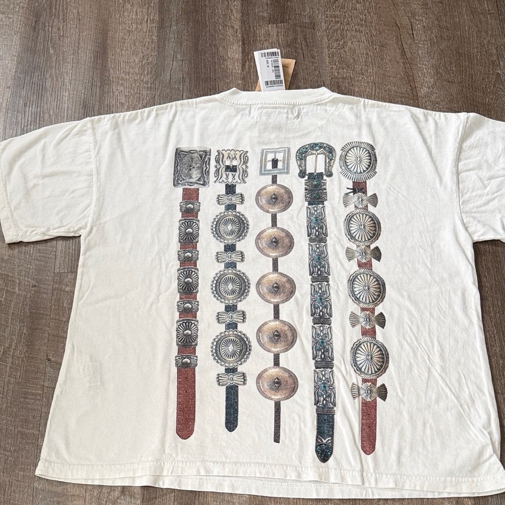 Men's Cream Graphic Tee with Belt Design